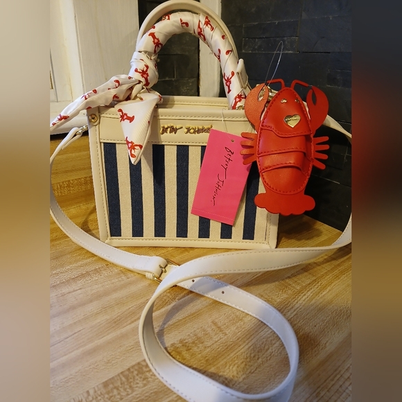 Betsey Johnson NWT Striped Mini Tote W/Lobster Charm (NAUTICAL VIBES) - Picture 2 of 7